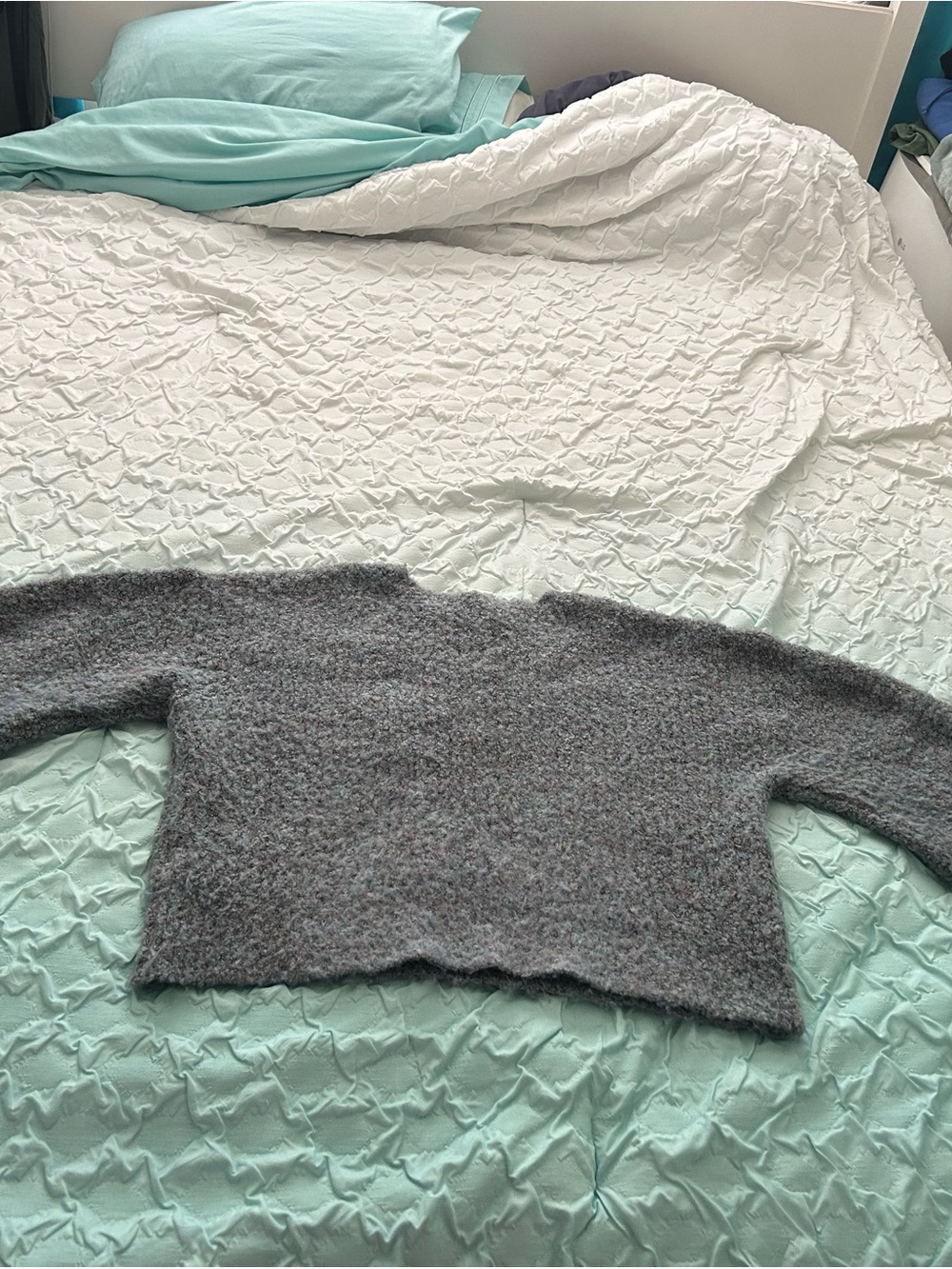 Cropped Gray Fuzzy Crewneck Sweater - Soft Knit